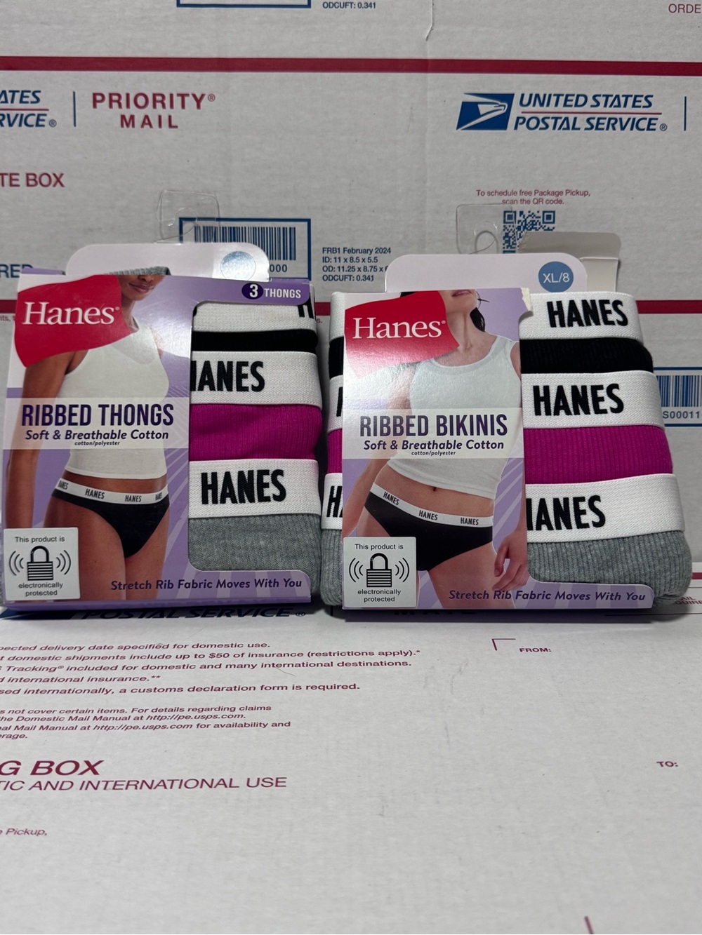 Hanes Ribbed Bikinis & Thongs Pack - White, Pink, Gray, Black